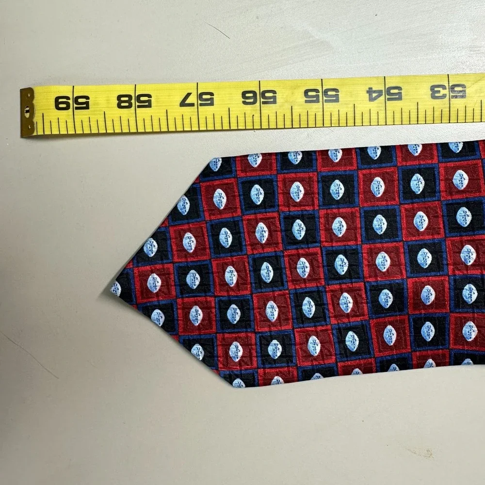 Pfizer Mens Silk Necktie Red Black Blue Geometric Logo Corporate Promo Tie